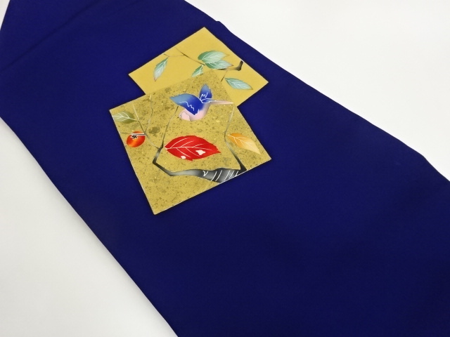 塩瀬金彩色紙に小鳥・柿・葉模様名古屋帯